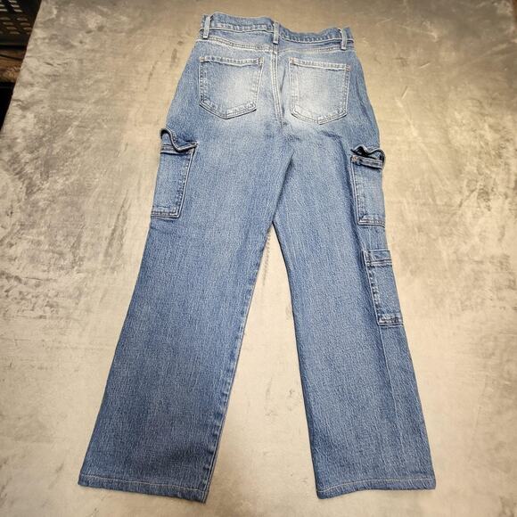 Express Jeans Womens 6 Long Blue Denim High Rise Straight Ankle Cargo Pockets - Picture 11 of 12